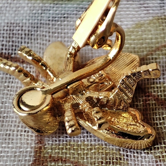 Bee Clear Rhinestone Earrings Comfort Screwbacks Clips Vintage Signed PAT D - Picture 13 of 15